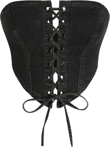 CIDER Women's Denim Lace Up Corset Crop Tube Top in Saudi Arabia