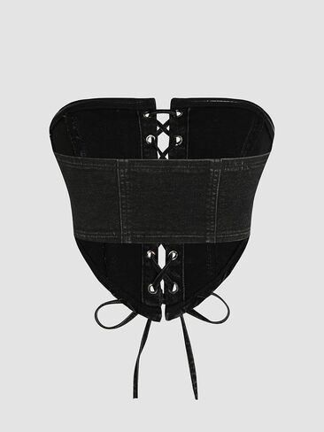 CIDER Women's Denim Lace Up Corset Crop Tube Top in Saudi Arabia