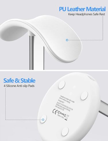 حامل سماعة رأس ميرودي مع شاحن لاسلكي، منفذ شحن USB مستقل، حامل سماعة رأس 5 في 1 لمحطة شحن AirPods Max/Pro/4/3/2، iWatch، iPhone، Samsung وسماعات المكتب، أسود in Kuwait