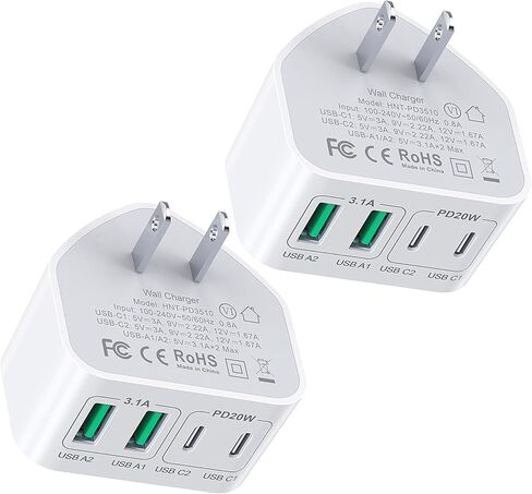[3 Pack] USB C Charger Block, 40W 4-Port PD+QC Power Adapter USB C Wall Charger Plug Multiport Type C Fast Charging Block Cube Brick for iPhone 15 14 13 12 11 Pro Max XS XR 8 7, iPad Pro Mini, Samsung in Saudi Arabia