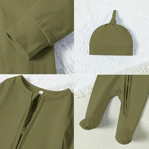 DREAM BUS 2 Pack Newborn One-piece Zipped Romper with Beanie Hats Baby Boy Long Sleeve Footie Infant Cotton Jumpsuit in Kuwait