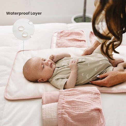 وسادة تغيير الحفاضات المحمولة من كونسي موسلين للأطفال، وسادة تغيير الحفاضات المحمولة المقاومة للماء مع جيوب للحفاضات، سجادة تغيير الحفاضات خفيفة الوزن وقابلة للطي أثناء السفر in Kuwait