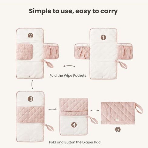 وسادة تغيير الحفاضات المحمولة من كونسي موسلين للأطفال، وسادة تغيير الحفاضات المحمولة المقاومة للماء مع جيوب للحفاضات، سجادة تغيير الحفاضات خفيفة الوزن وقابلة للطي أثناء السفر in Kuwait