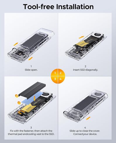 ORICO 2 تيرابايت SSD خارجي، محرك أقراص الحالة الصلبة المحمول يصل إلى 3500 ميجابايت/ثانية، مع PCIe 4.0 2280 NVMe M.2 SSD قابل للإزالة، متوافق مع Thunderbolt 3 & 4 USB4/3.2 Type-C (PSSD-J20) in Saudi Arabia