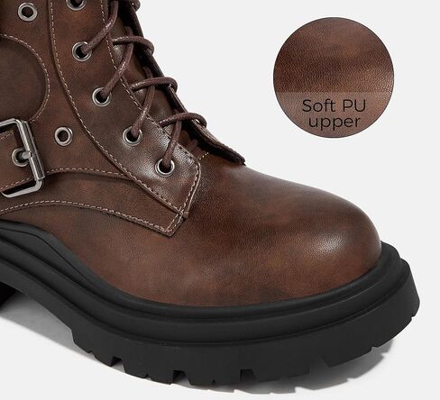 LUCKY STEP Women's Combat Boots-Platform Chunky Mid Calf Boots Ankle Booties Motorcycle Side Zipper Buckles Goth Booties in Kuwait