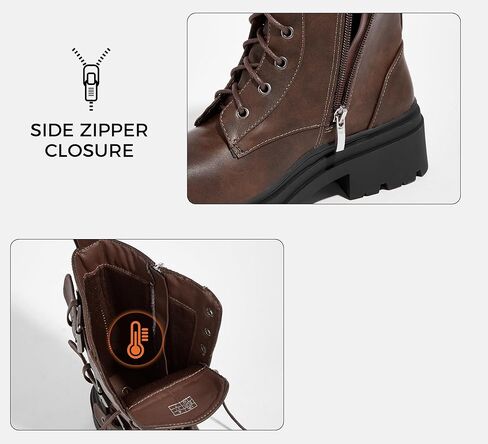 LUCKY STEP Women's Combat Boots-Platform Chunky Mid Calf Boots Ankle Booties Motorcycle Side Zipper Buckles Goth Booties in Kuwait