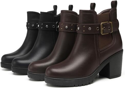 DECARSDZ Women's Ankle Boots Elastic Slip-On Chunky Heel Platform Fashion Booties Shoes in Kuwait