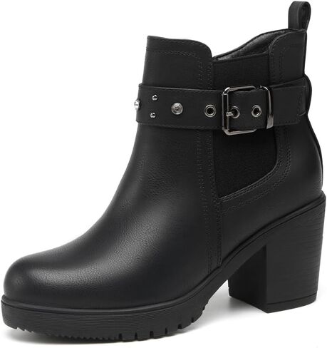 أحذية DECARSDZ النسائية للكاحل مرنة سهلة الارتداء بكعب مكتنز وأحذية طويلة أنيقة in Kuwait