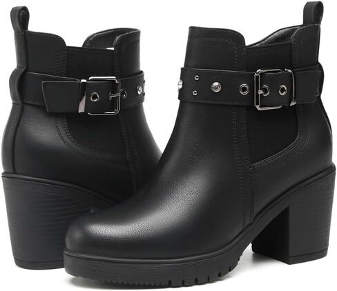 أحذية DECARSDZ النسائية للكاحل مرنة سهلة الارتداء بكعب مكتنز وأحذية طويلة أنيقة in Kuwait