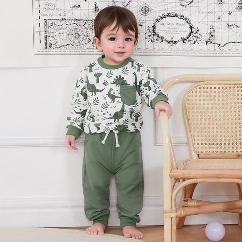 Baby Boy Fall Clothes Set Long Sleeve Crewneck Sweatshirts Pants Cute Infant Newborn Outfits 6 12 18 24 Months 2T in Saudi Arabia