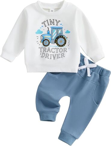 FYBITBO Infant Toddler Baby Boys Fall Clothes Long Sleeve Shirts Tops and Pants Farm Tractor Outfits Winter Clothing Sets in Kuwait