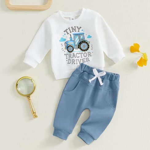 FYBITBO Infant Toddler Baby Boys Fall Clothes Long Sleeve Shirts Tops and Pants Farm Tractor Outfits Winter Clothing Sets in Kuwait