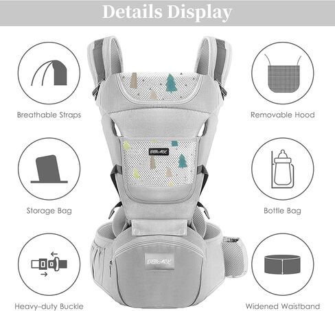 Baby Carrier Newborn to Toddler - Debark Baby Carrier with Hip Seat, 6 in 1 Lightweight and Detachable Infant Carrier for Babies from 0-36 Months, Ideal for Hands-Free Parenting (Grey) in Saudi Arabia