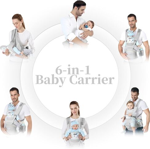 Baby Carrier Newborn to Toddler - Debark Baby Carrier with Hip Seat, 6 in 1 Lightweight and Detachable Infant Carrier for Babies from 0-36 Months, Ideal for Hands-Free Parenting (Grey) in Saudi Arabia