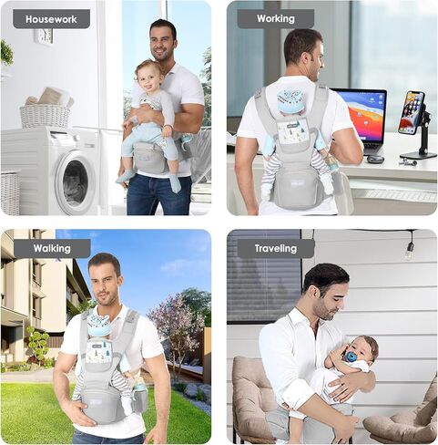 Baby Carrier Newborn to Toddler - Debark Baby Carrier with Hip Seat, 6 in 1 Lightweight and Detachable Infant Carrier for Babies from 0-36 Months, Ideal for Hands-Free Parenting (Grey) in Saudi Arabia
