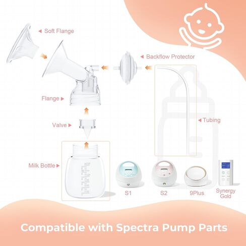 Breast Pump Parts Compatible with Spectra Replacement Pump Parts, Spectra Bottles, Spectra Pump Parts, Spectra Breast Pump, Spectra s1/s2/9 Plus, Not Original Accessories, 2 Count in Saudi Arabia
