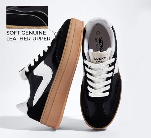 LUCKY STEP Women's Platform Fashion Sneakers Thick Sole | Suede Genuine Leather Classic Gum Sole Low Top l Casual Walking Shoes in Saudi Arabia
