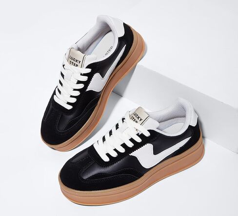 LUCKY STEP Women's Platform Fashion Sneakers Thick Sole | Suede Genuine Leather Classic Gum Sole Low Top l Casual Walking Shoes in Saudi Arabia