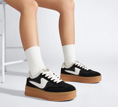 LUCKY STEP Women's Platform Fashion Sneakers Thick Sole | Suede Genuine Leather Classic Gum Sole Low Top l Casual Walking Shoes in Saudi Arabia