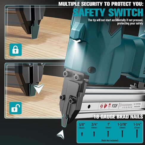 Cordless 18Gauge Brad Nailer for Makita 18V Battery: 18Ga Nail Gun with 1000 Nials - Portable Professional Heavy Duty Punch Framing Nailer Gun,Nail Point Tools for Wood Workpieces For DIYer in Saudi Arabia