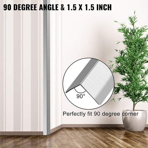 VEVOR Stainless Steel Corner Guards 0.5 x 0.5 x 48 inch Metal Wall Corner Protector Pack of 5 Corner Guards 20 Ga 304 Stainless Corner Guard with 90-Degree Angle for Wall Protection and Decoration in Saudi Arabia
