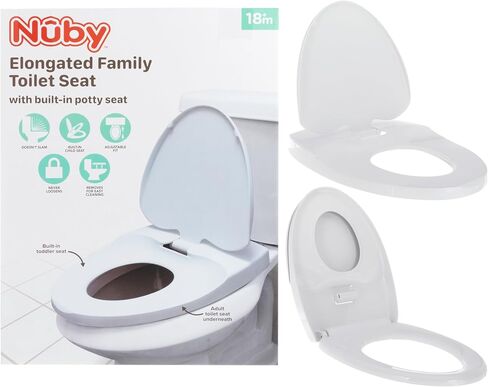 Nuby Family Toilet Seat - Built-in Potty Training Toilet Seat - Fits All Elongated Toilets - Secure and Wiggle-Free - Easy to Install and Remove in Kuwait