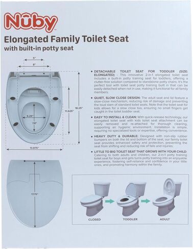 Nuby Family Toilet Seat - Built-in Potty Training Toilet Seat - Fits All Elongated Toilets - Secure and Wiggle-Free - Easy to Install and Remove in Kuwait