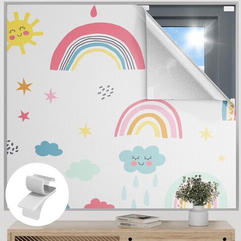 Blackout Curtains for Bedroom, 36" x 57" Temporary Blackout Shades for Windows, Portable Blackout Blinds Screen with 20 Loop & Hook, 100% Blackout Window Cover Film for Baby Nursery Travel - Rainbow in Saudi Arabia