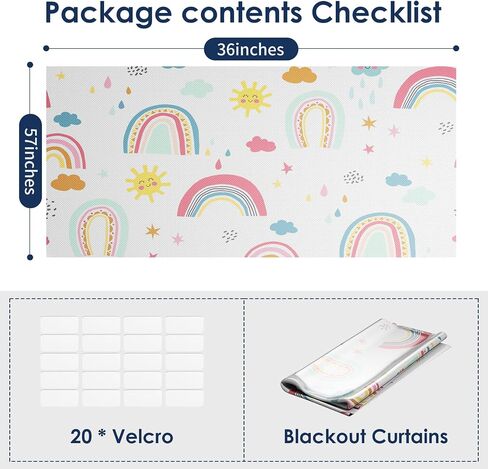 Blackout Curtains for Bedroom, 36" x 57" Temporary Blackout Shades for Windows, Portable Blackout Blinds Screen with 20 Loop & Hook, 100% Blackout Window Cover Film for Baby Nursery Travel - Rainbow in Saudi Arabia