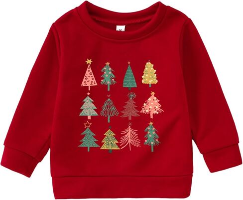 CM C&M WODRO Toddler Boy Girl Christmas Sweatshirt Christmas Trees Crewneck Pullover Shirt Little Kid Xmas Holiday Outfit Top in Kuwait