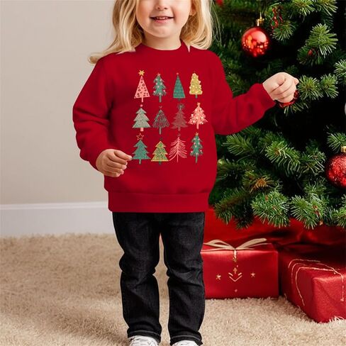 CM C&M WODRO Toddler Boy Girl Christmas Sweatshirt Christmas Trees Crewneck Pullover Shirt Little Kid Xmas Holiday Outfit Top in Kuwait