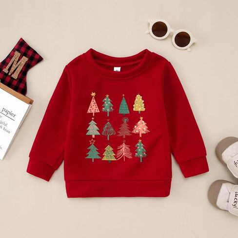 CM C&M WODRO Toddler Boy Girl Christmas Sweatshirt Christmas Trees Crewneck Pullover Shirt Little Kid Xmas Holiday Outfit Top in Kuwait
