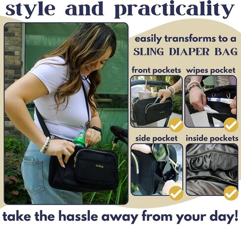 Stroller Caddy with Cup Holder, Universal Fit Stroller Organizer Bag, Waterproof Stroller Organizer with Insulated Cup Holder, Stroller Bag Organizer w/ Shoulder Strap, Stroller Wagon Accessories in Saudi Arabia
