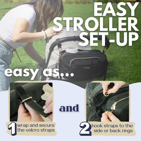 Stroller Caddy with Cup Holder, Universal Fit Stroller Organizer Bag, Waterproof Stroller Organizer with Insulated Cup Holder, Stroller Bag Organizer w/ Shoulder Strap, Stroller Wagon Accessories in Saudi Arabia