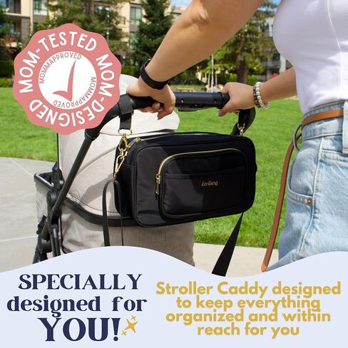 Stroller Caddy with Cup Holder, Universal Fit Stroller Organizer Bag, Waterproof Stroller Organizer with Insulated Cup Holder, Stroller Bag Organizer w/ Shoulder Strap, Stroller Wagon Accessories in Saudi Arabia