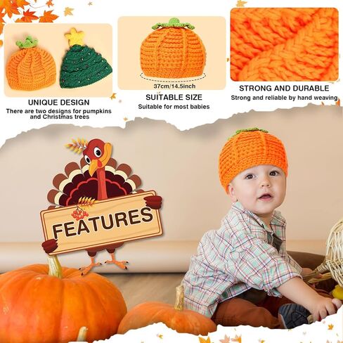 2 Pcs Pumpkin Baby Crochet Beanie Set Pumpkin Hat Christmas Hat Knitted Cap for Thanksgiving Xmas 3-6 Months Infant Newborn in Saudi Arabia