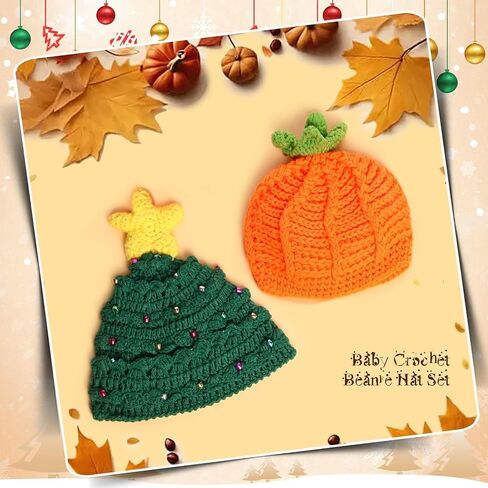2 Pcs Pumpkin Baby Crochet Beanie Set Pumpkin Hat Christmas Hat Knitted Cap for Thanksgiving Xmas 3-6 Months Infant Newborn in Saudi Arabia