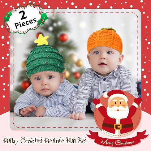 2 Pcs Pumpkin Baby Crochet Beanie Set Pumpkin Hat Christmas Hat Knitted Cap for Thanksgiving Xmas 3-6 Months Infant Newborn in Saudi Arabia