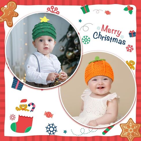 2 Pcs Pumpkin Baby Crochet Beanie Set Pumpkin Hat Christmas Hat Knitted Cap for Thanksgiving Xmas 3-6 Months Infant Newborn in Saudi Arabia