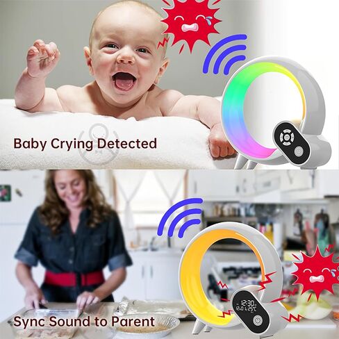 Audio Baby Monitor, 1 Parent Unit with Long Range 49 FT, Wireless Bluetooth Transmission, Cry Detection, Sound & Lighting Effect Alerts, Night Lights with Alarm Clock, Ambient Lighting in Saudi Arabia