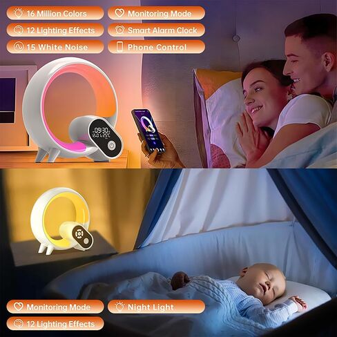 Audio Baby Monitor, 1 Parent Unit with Long Range 49 FT, Wireless Bluetooth Transmission, Cry Detection, Sound & Lighting Effect Alerts, Night Lights with Alarm Clock, Ambient Lighting in Saudi Arabia