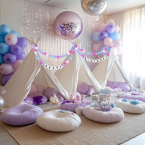 Giant Friendship Bracelet Banner for Birthday: DIY Customizable Birthday Garland with Foam Circles & Plastic Balls for in My Birthday Era Singer Celebration (Blue Mermaid) in Saudi Arabia