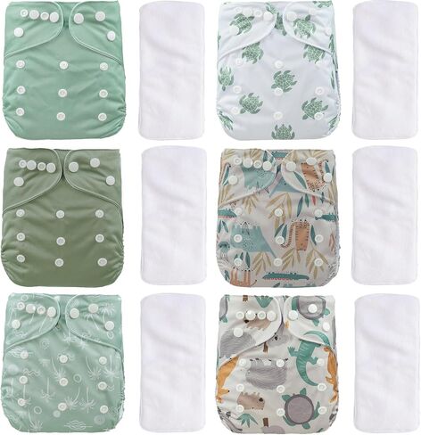 12 Set Reusable Adjustable Cloth Diapers for Newborn to 0-3 Years,One Size Washable Pocket Nappy Covers for Baby Girl and Boy,6 Pack Cloth Diapers+6pcs Microfiber Inserts(Pink) in Kuwait