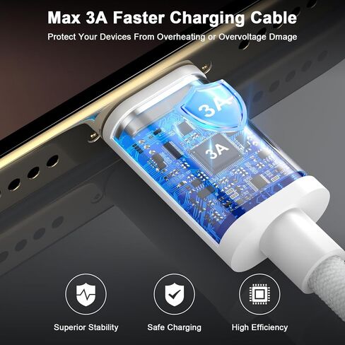 سلك كابل Carplay للسيارة لهاتف iPhone 16/16 Plus/16 Pro/16 Pro Max/15/15 Plus/15 Pro/15 Pro Max، iPad Pro 12.9/11، iPad Air 4/5، iPad Mini 6، 3 حزم 3.3 قدم كابل شحن سيارة مجدول من النايلون من USB A إلى USB C in Saudi Arabia