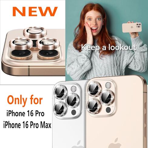 2X2 Pack Glitter Camera Lens Protector for iPhone 16,iPhone 16 Plus Tempered Glass Lens Screen Protector Bling Camera Cover Metal Individual Ring Women for iPhone16/ 16Plus,Glitter Pink in Kuwait