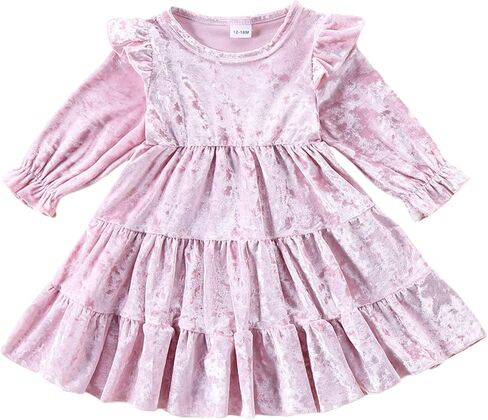 فستان مخملي للفتيات الصغيرات بأكمام واسعة فساتين مكشكشة ملابس عيد الميلاد للأطفال ملابس خريف وشتاء 1-5T in Kuwait