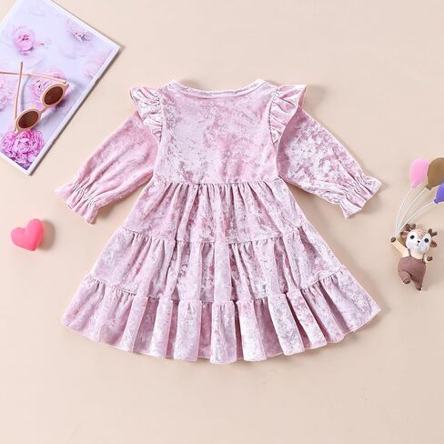 فستان مخملي للفتيات الصغيرات بأكمام واسعة فساتين مكشكشة ملابس عيد الميلاد للأطفال ملابس خريف وشتاء 1-5T in Kuwait