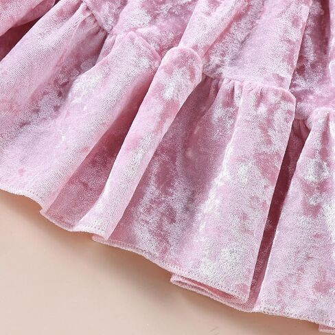 فستان مخملي للفتيات الصغيرات بأكمام واسعة فساتين مكشكشة ملابس عيد الميلاد للأطفال ملابس خريف وشتاء 1-5T in Kuwait