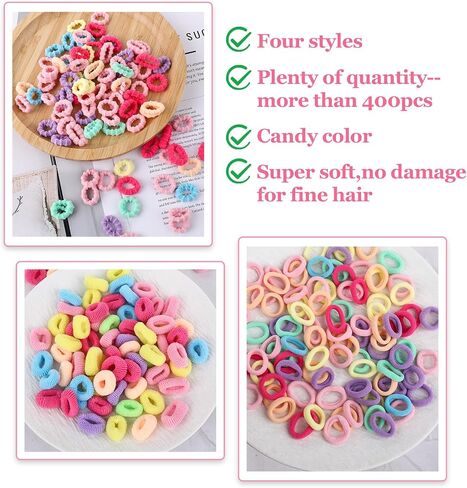 400pcs Baby Hair Ties 4 Textures Multicolor Seamless Cotton Toddler Hair Ties for Toddler Girls,Cute Small Soft Hair Bands,Easy off,No Damage Hair Ties in Saudi Arabia