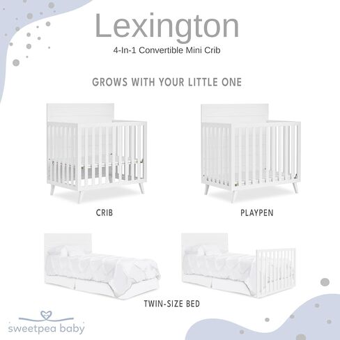 سرير أطفال صغير قابل للتحويل 4 في 1 من Lexington باللون الرمادي الحصوي، ومعتمد من JPMA وGreenguard Gold، مصنوع من خشب الصنوبر النيوزيلندي المستدام، ولمسات نهائية غير سامة in Saudi Arabia